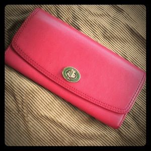 Coach Leather Wallet Clutch Dark Red